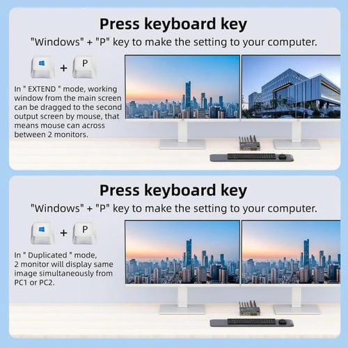 Conmutador KVM KVEVE KC-KVM202CH USB 3.0 con dos monitores, 4K, 60 Hz, enchufe de la UE