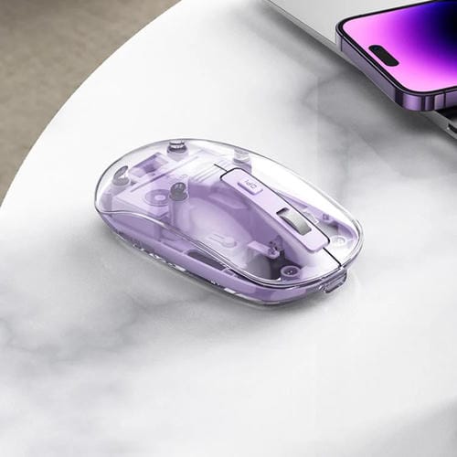 Ratón iMICE T400 de 4 teclas y 1600 DPI, modo dual, transparente, inalámbrico, silencioso y con carga Bluetooth (morado)