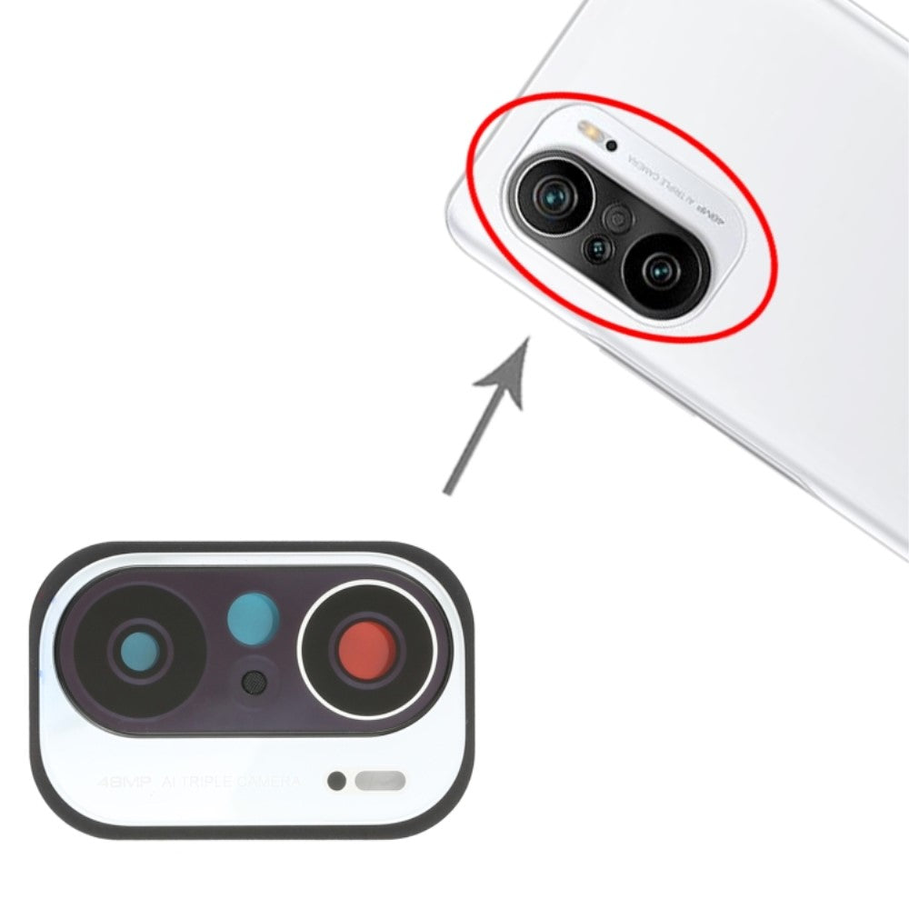 Couvercle d'objectif de caméra arrière Xiaomi Redmi K40 (48MP) M2012K11AC Blanc