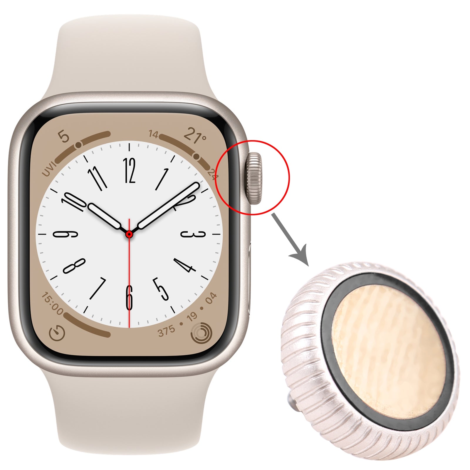 Couronne Écrou Apple Watch Series 8 (GPS) Argent