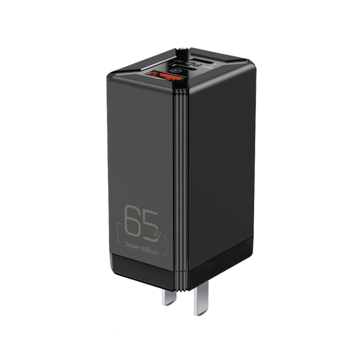 Rock T49 65W Dual Type-C / USB-C + USB Super SI Travel Charger Power Adapter CN Plug (Black)