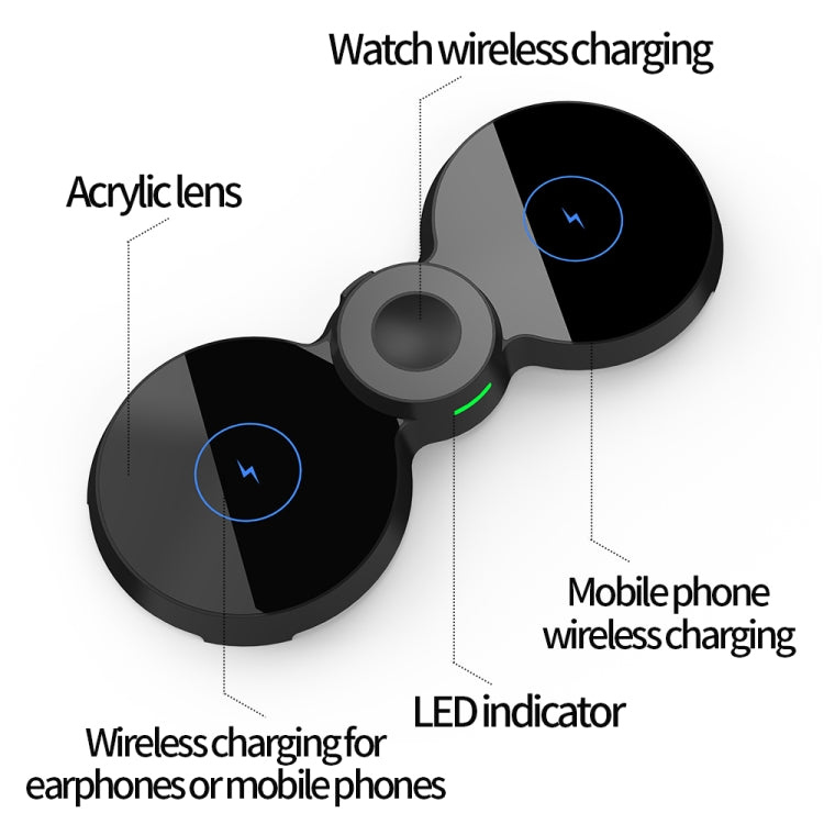 H20 15W Qi Standard 3 en 1 8 Forme Chargeur Sans Fil Magnétique 8 Forme pour Apple Airpods Téléphones et Montres (Noir)