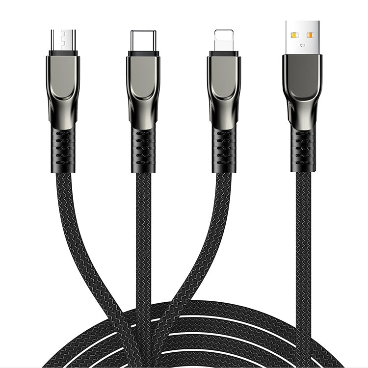 Joyroom S-1335K4 1.3m 3.5A 3 in 1 USB to 8 PIN + USB-C / Type-C + Micro USB Remarkable Serial Nylon Braid Charging Cable (Black)