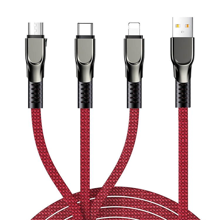 Joyroom S-1335K4 1.3m 3.5A 3 in 1 USB to 8 PIN + USB-C / Type-C + Micro USB Remarkable Serial Nylon Braid Charging Cable (Red)