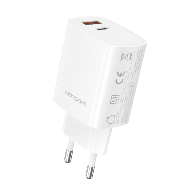 Rock T51 30W TYPE-C / USB-C + USB PD Dual BY Ports Fast Charging Travel Travel EU Plug (Blanc)