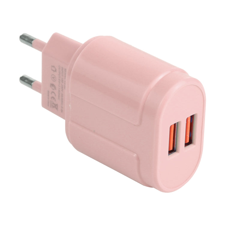 13-22 2.1A Dual USB Macaroni Travel Charger EU Plug (Rose)