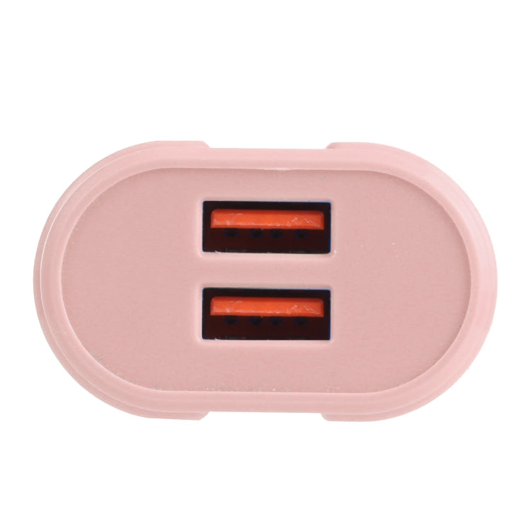 13-22 2.1A Cargador de Viaje de macarrones de Doble USB Enchufe de la UE (Rosa)