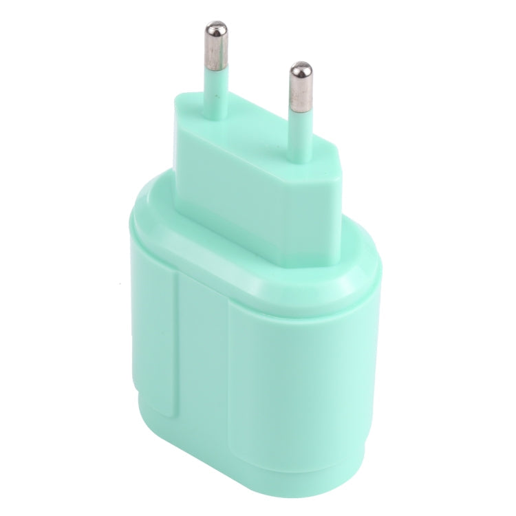 13-22 2.1A Dual USB Macaron Travel Charger EU Plug (Green)