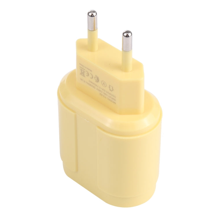 13-22 2.1A Dual USB Macaroni Travel Charger EU Plug (Yellow)