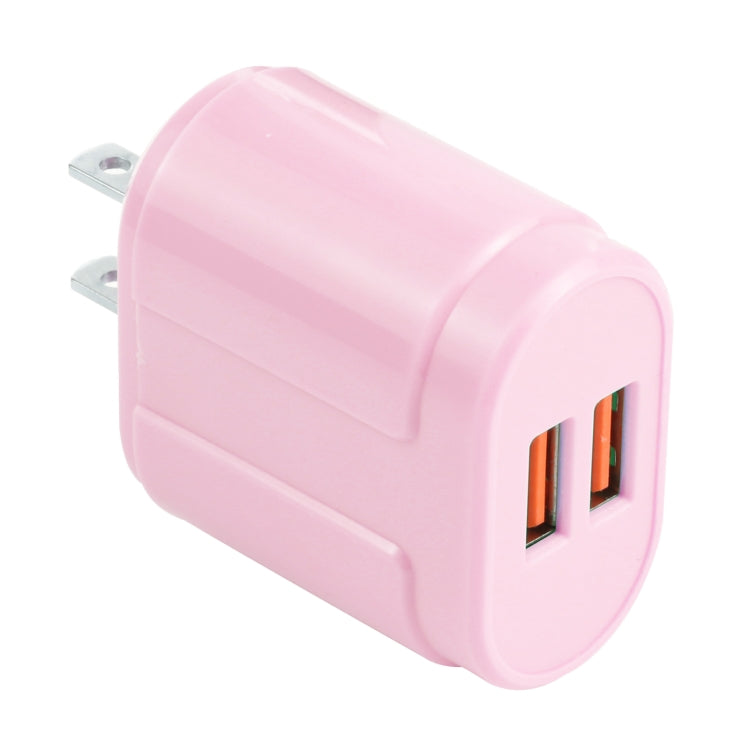 13-22 2.1A Dual USB Macaroni Travel Charger US Plug (Rose)