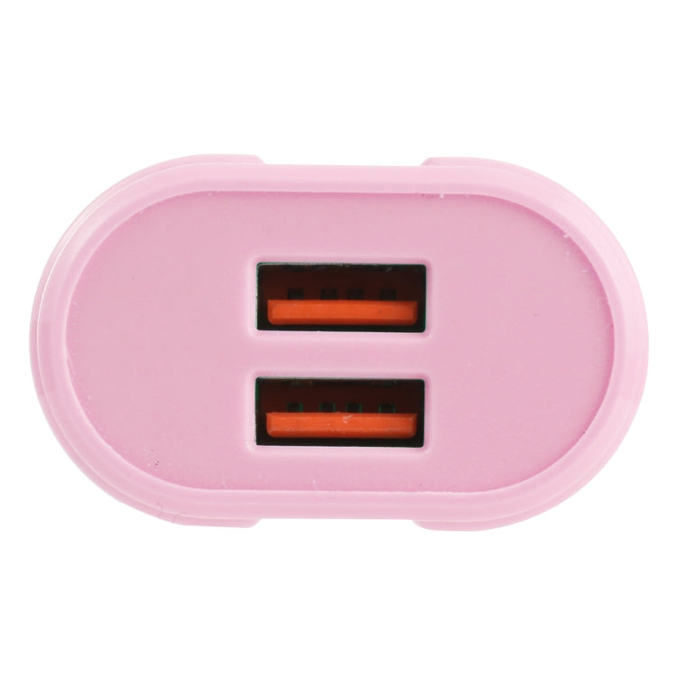 13-22 2.1A Cargador de Viaje de macarrones de Doble USB Enchufe de US (Rosa)