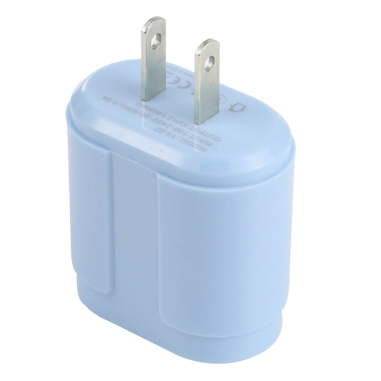 13-22 2.1A Dual USB Macaroni Travel Charger US Plug (Bleu)