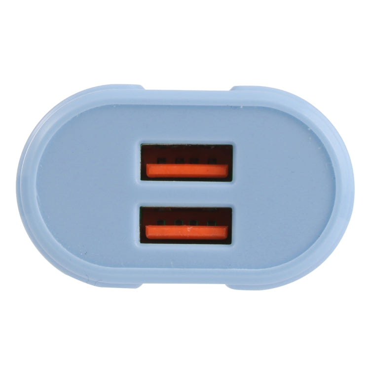 13-22 2.1A Cargador de Viaje de macarrones USB Dual Enchufe de US (Azul)