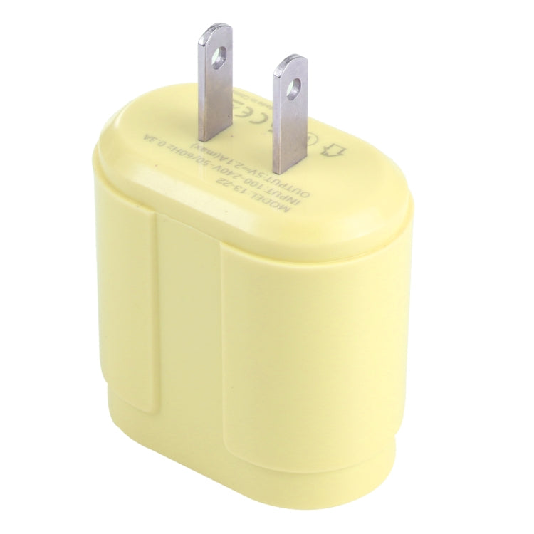 13-22 2.1A Dual USB Macaroni Travel Charger US Plug (Yellow)