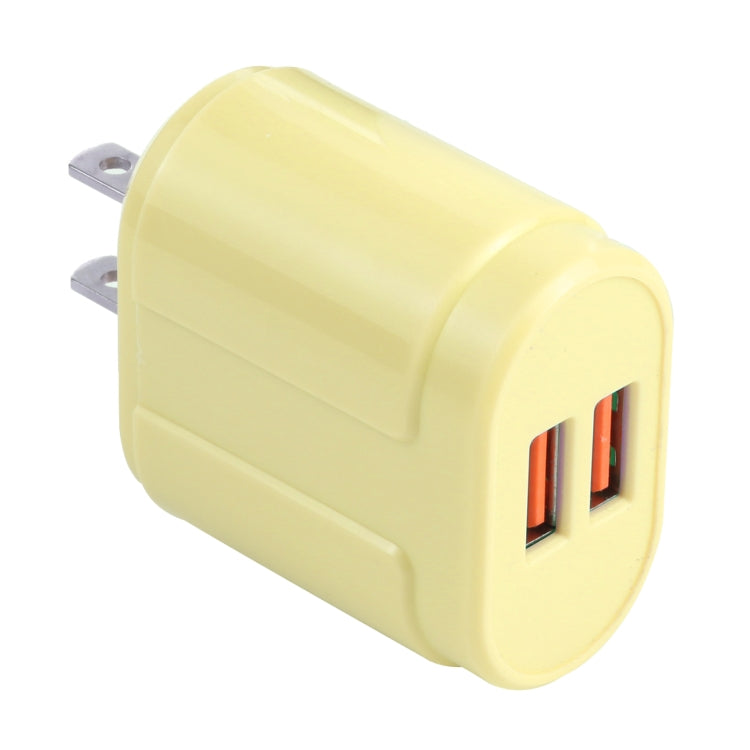 13-22 2.1A Dual USB Macaroni Travel Charger US Plug (Yellow)
