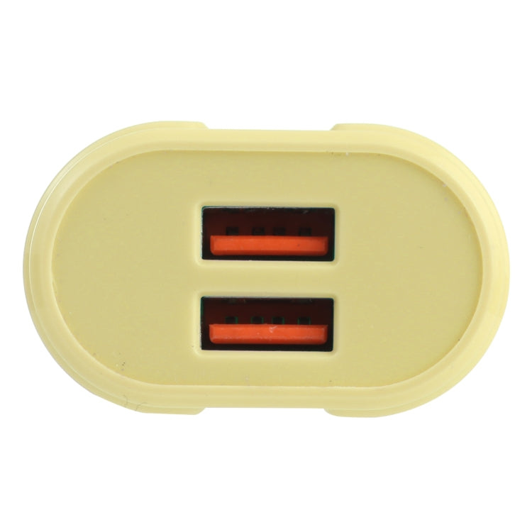 13-22 2.1A Cargador de Viaje de macarrones USB Dual Enchufe de US (Amarillo)