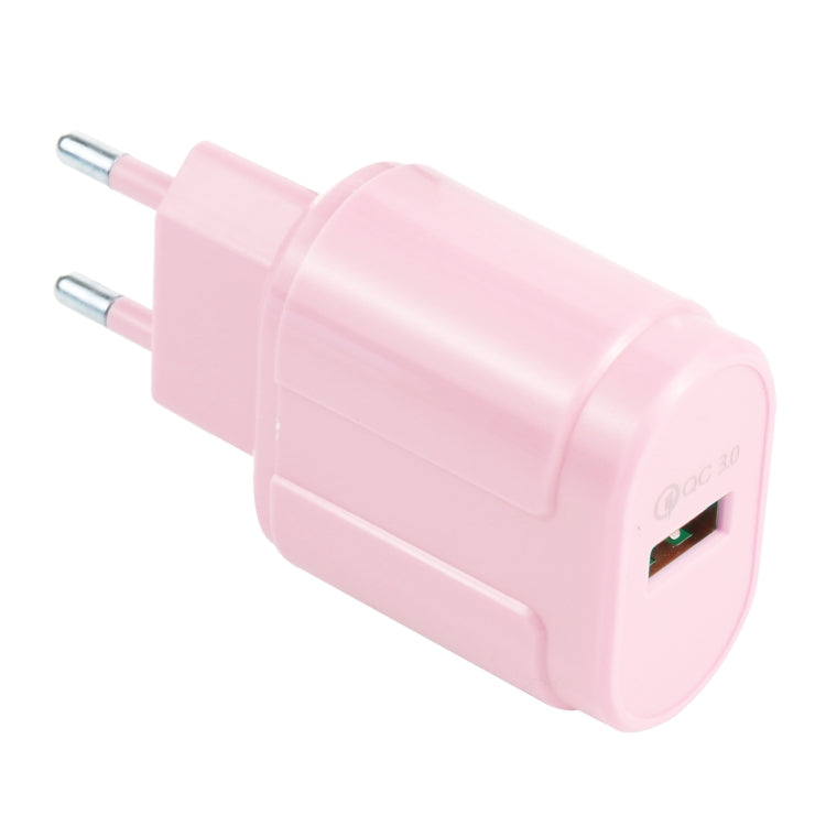 13-3 QC3.0 Einzelne USB-Schnittstelle Macarons Reiseladegerät EU-Stecker (Rosa)
