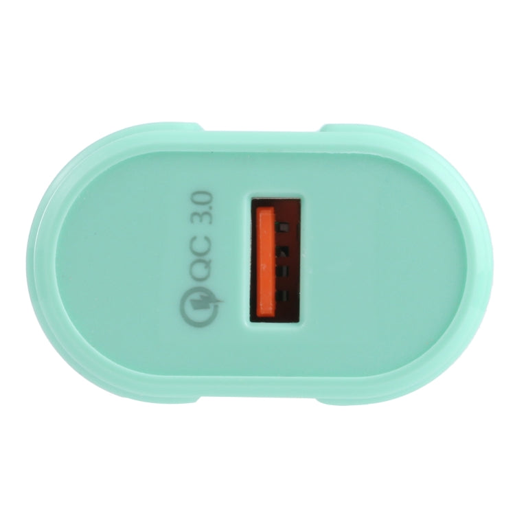 13-3 QC3.0 Einzelne USB-Schnittstelle Macarons Reiseladegerät EU-Stecker (Grün)