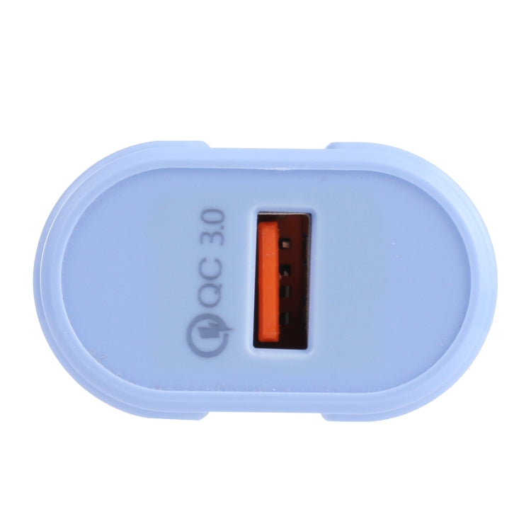 13-3 QC3.0 Einzelne USB-Schnittstelle Macarons Reiseladegerät EU-Stecker (Blau)