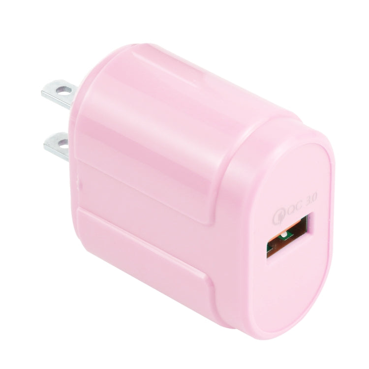 13-3 QC3.0 Single USB Interface Macarons Travel Charger US Plug (Pink)