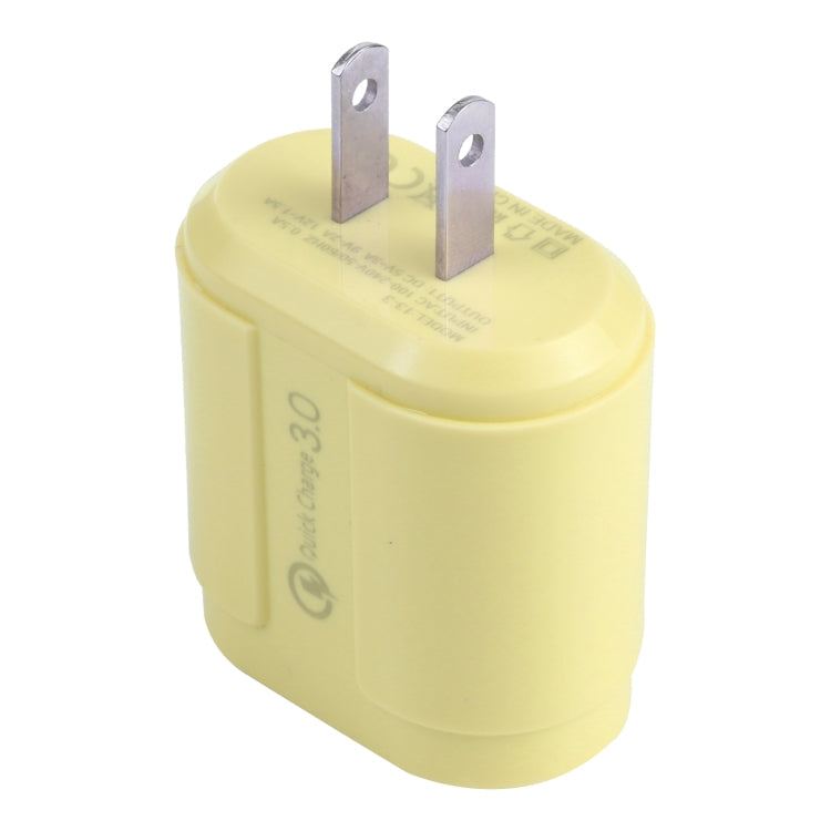 13-3 QC3.0 Single USB Interface Macarons Travel Charger US Plug (Yellow)