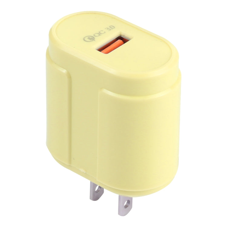 13-3 QC3.0 Single USB Interface Macarons Travel Charger US Plug (Yellow)