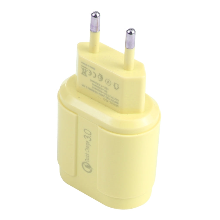 13-222 QC3.0 USB + 2.1A Dual USB Port Macarons Travel Charger EU Plug (Yellow)