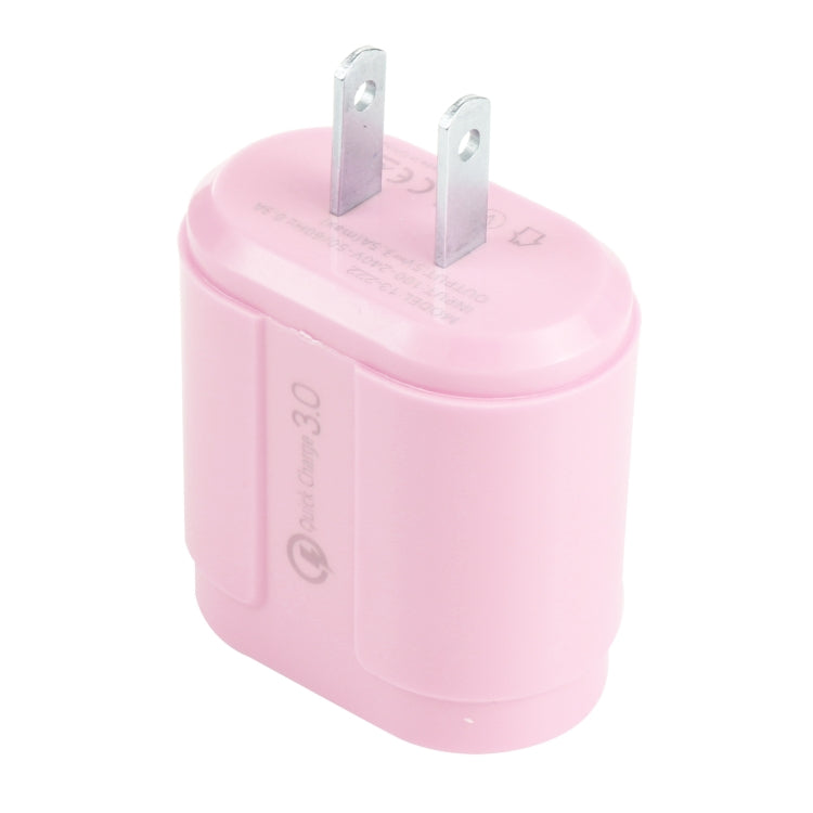 13-222 QC3.0 USB + 2.1A Dual USB PORTS Macarons Travel Charger US Plug (Rose)