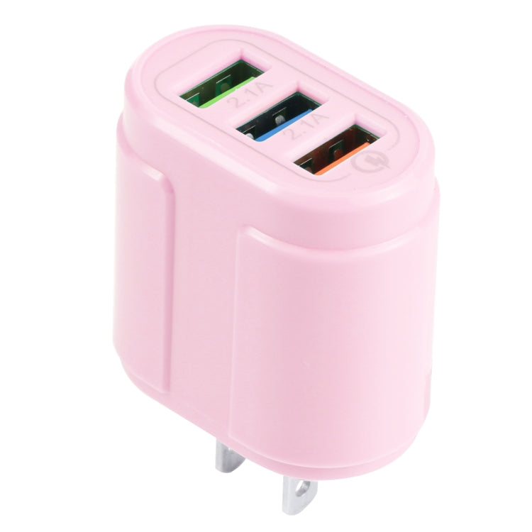 13-222 QC3.0 USB + 2.1A Dual USB PORTS Macarons Travel Charger US Plug (Pink)