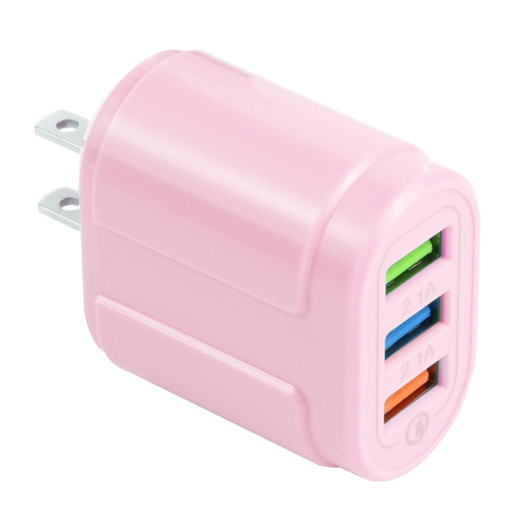 13-222 QC3.0 USB + 2.1A Dual USB PORTS Macarons Reiseladegerät US-Stecker (Rosa)