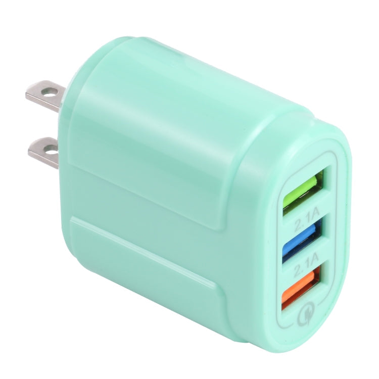 13-222 QC3.0 USB + 2.1A Dual USB Port Macarons Travel Charger US Plug (Green)