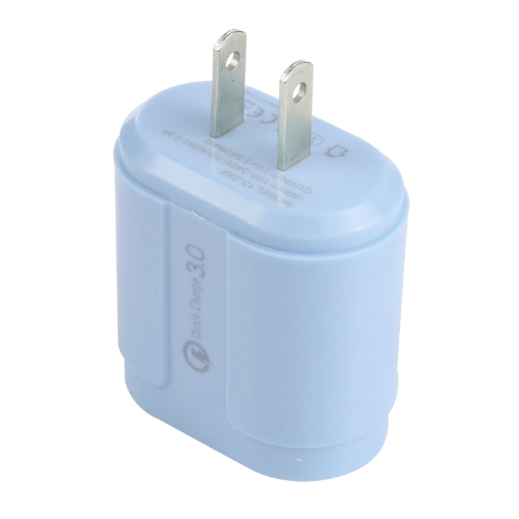 13-222 QC3.0 USB + 2.1A Chargeur de voyage double ports USB (Bleu)