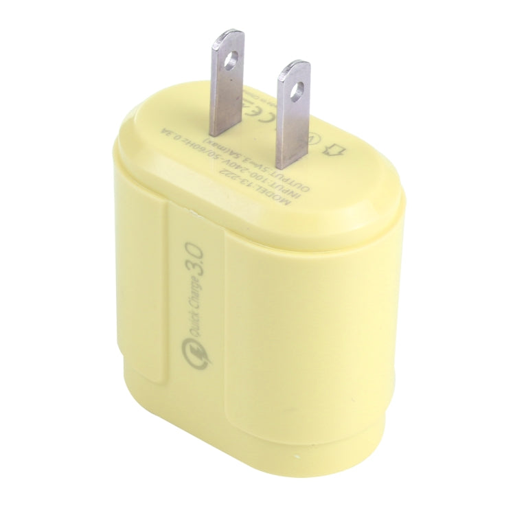 13-222 QC3.0 USB + 2.1A Dual USB Ports Travel Charger (Yellow)