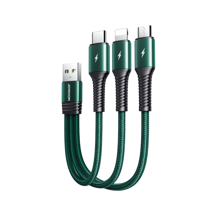 Joyroom S-01530G9 3.5A 3 in 1 USB to Micro USB + USB-C / Type-C + 8 PIN Short Charging Cable (Green)