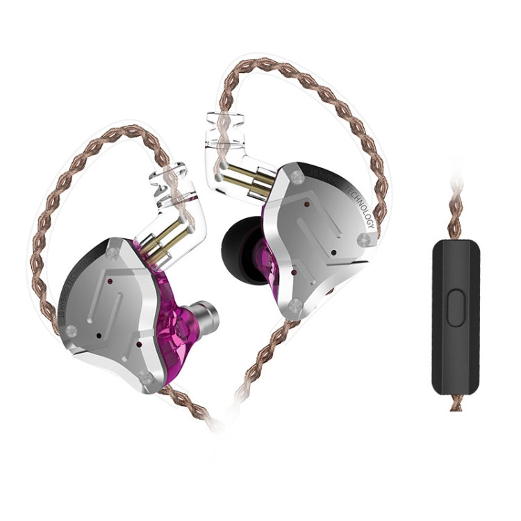 KZ ZS10 Pro 10-Unit Unit Ring Iron Gaming In-Ear Wired Auricular Mic Version (Purple)