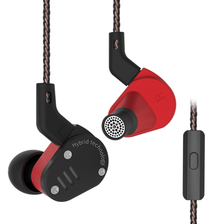 KZ ZSA Ring Iron Hybrid Drive Sport In-Ear Earphone Wired MIC Version (Red Black)
