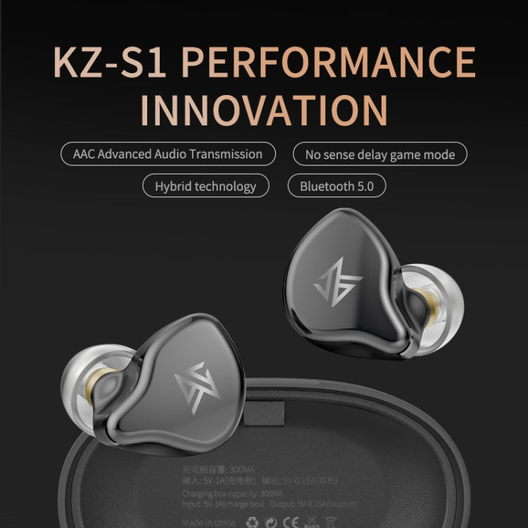 KZ S1 1DD + 1BA TECNOLOGÁ�A HIBRÁ�DO INALÁ�MBRICO Bluetooth 5.0 Stereo en la Oreja Auricular Deportivo con Micrófono (Gris)