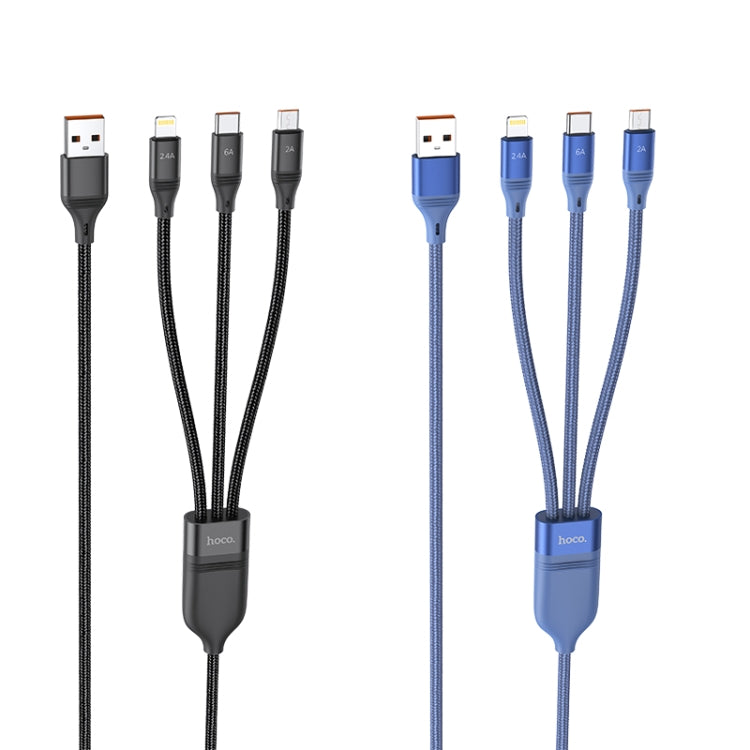 Hoco U104 Ultra 3 in 1 6A USB Fast Charging Cable USB to 8 PIN + Micro USB + USB-C / TYPE-C Cable Cable Length: 1.2m (Black)