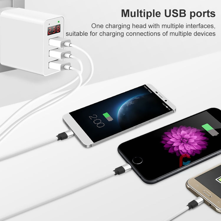 3 USB Ports LED Digital Display Travel Charger EU Plug (White)