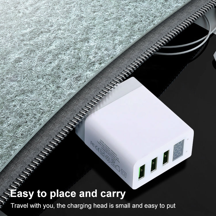3 Puertos USB LED Pantalla Digital Charger de Viaje Enchufe de la UE (Blanco)