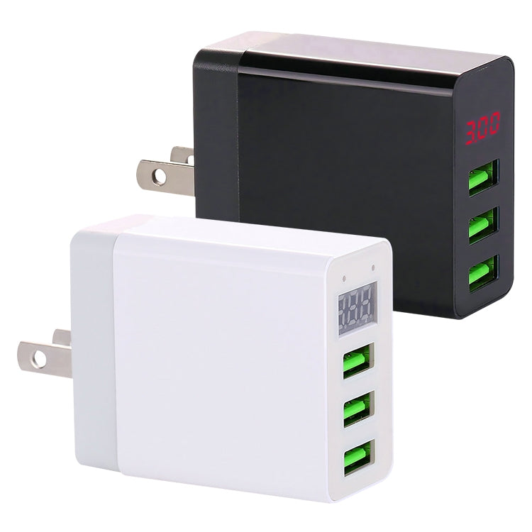 3 USB Ports LED Digital Display Travel Charger US Plug (White)