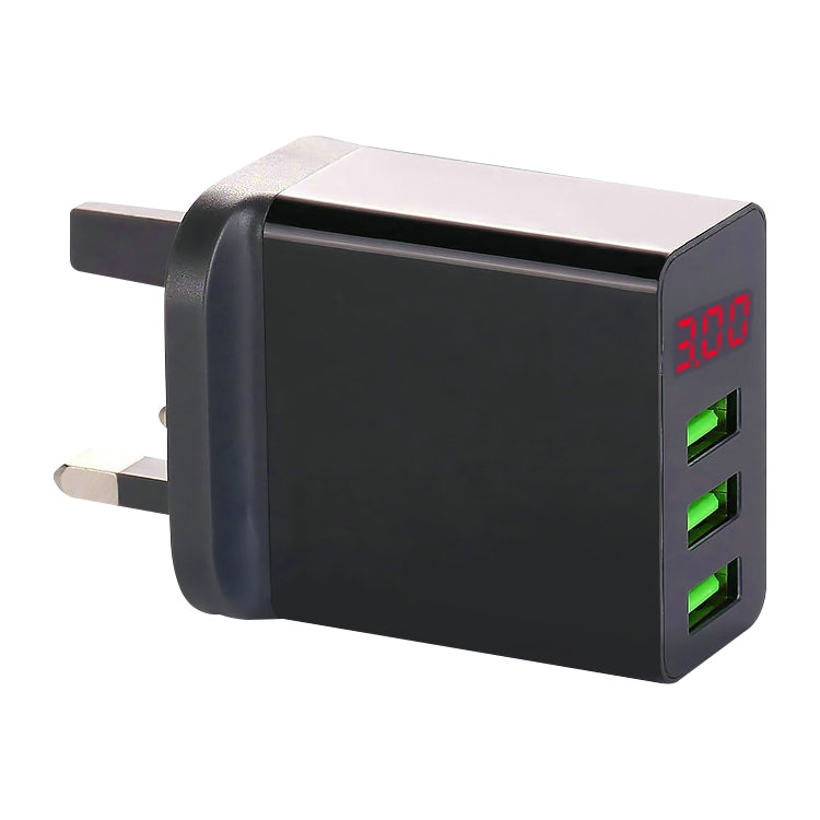 3 USB Ports LED Digital Display Travel Charger UK Plug (Black)