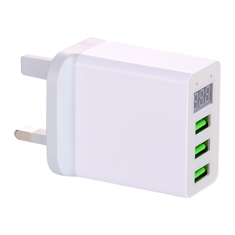 3 USB Ports LED Digital Display Travel Charger UK Plug (White)