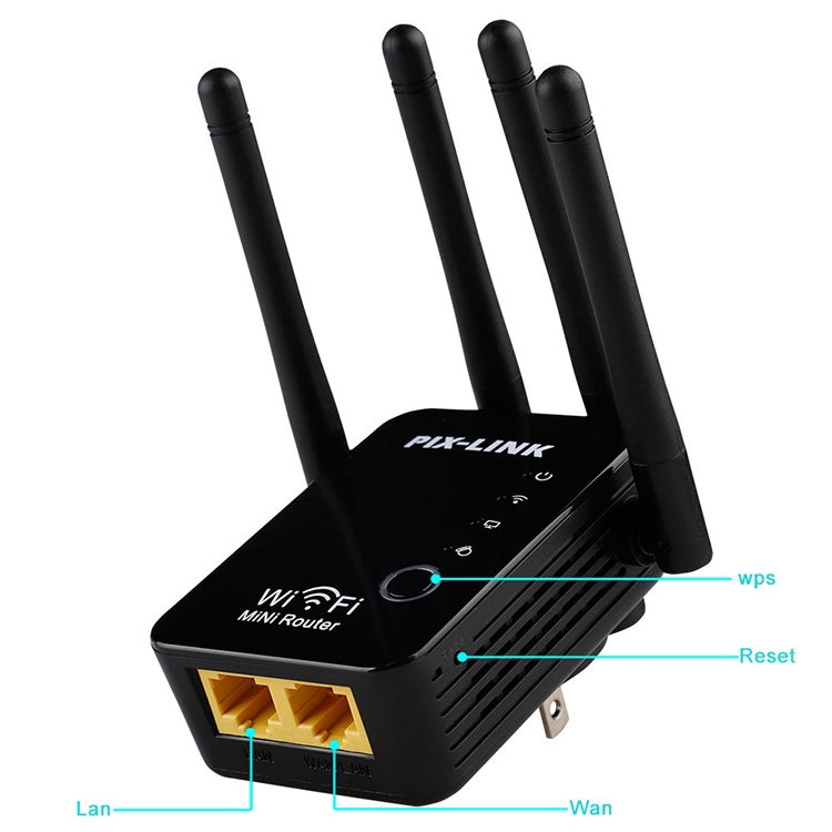 Repetidor de enrutador WiFi inteligente Inalámbrico con 4 Antenas WiFi Especificación de Enchufe: Enchufe de la UE (Negro)