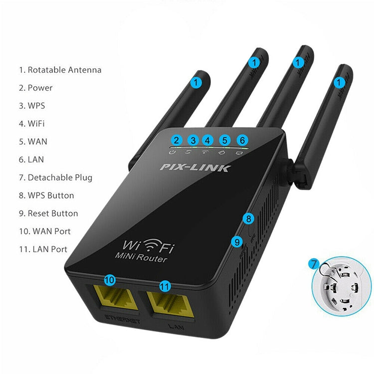Répéteur de routeur WiFi intelligent sans fil avec 4 antennes WiFi Spécification de la prise : prise américaine (noir)