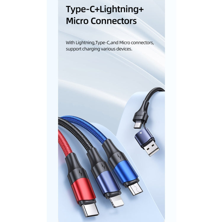 USAMS US-SJ549 U71 USB + Type-C / USB-C vers 8 broches + Type-C / USB-C + Micro USB Câble de charge en alliage d'aluminium Longueur : 1,2 m