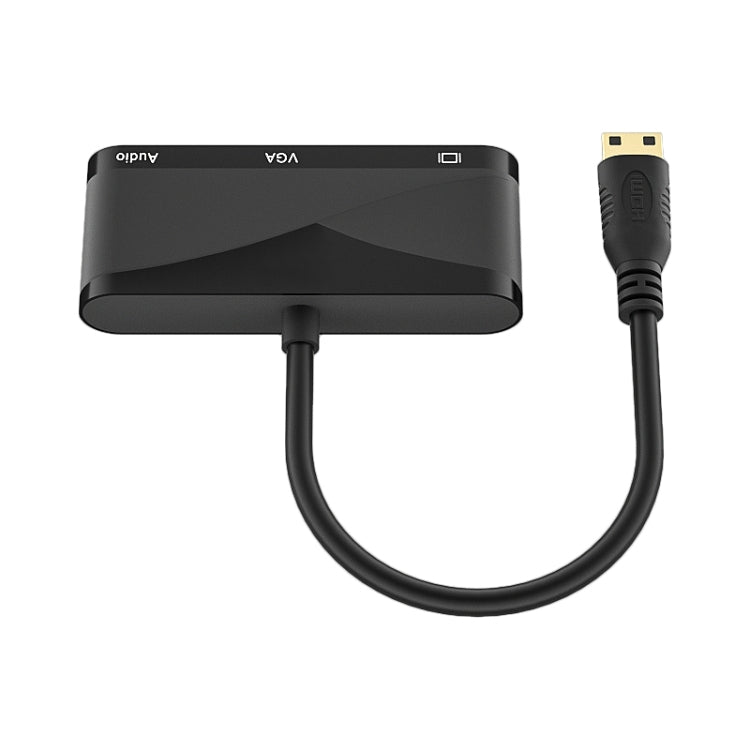 H114 3 en 1 Mini HDMI a HDMI + VGA + 3.5 Cable conversor de Audio (Negro)