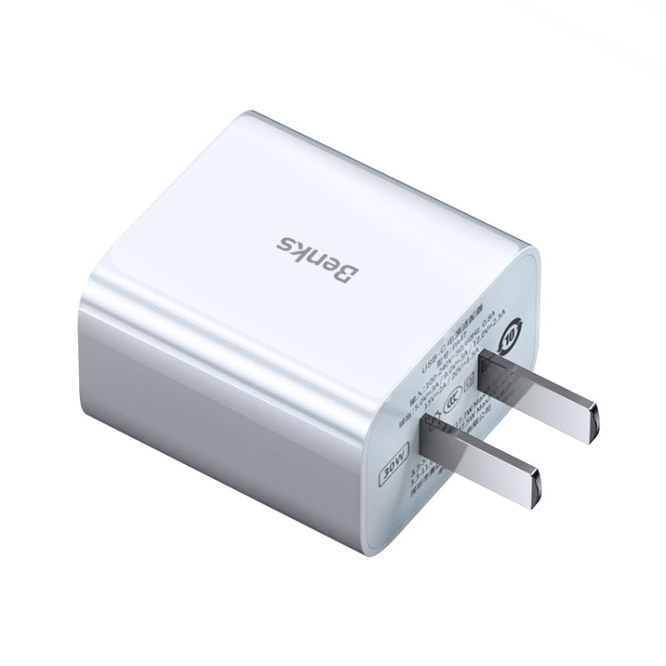 BENKS PA47 30W PD USB-C / Type-C Chargeur de Voyage à Charge Rapide Prise CN (Blanc)