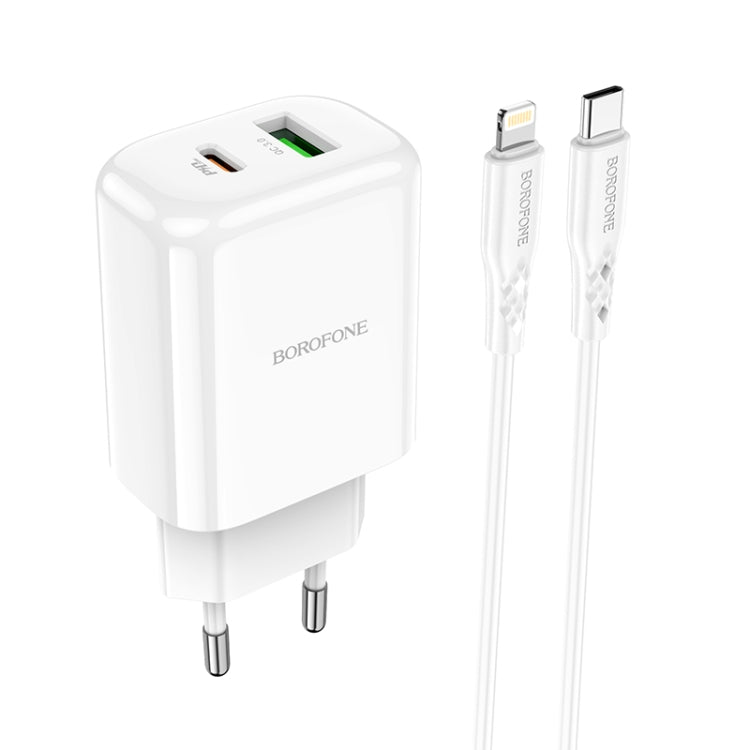 BOrofone BN4 POTENTIAL CABLE PD20W + QC3.0 USB Charger with Type C Cable to 8 PIN EU Plug (White)