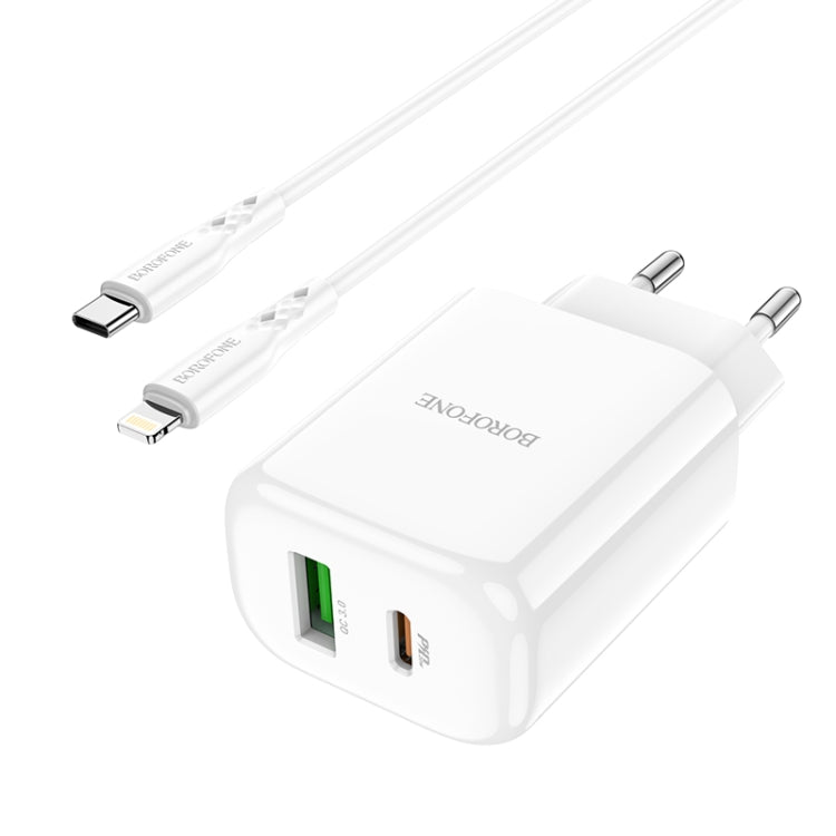 BOrofone BN4 POTENTIAL CABLE PD20W + QC3.0 USB Charger with Type C Cable to 8 PIN EU Plug (White)